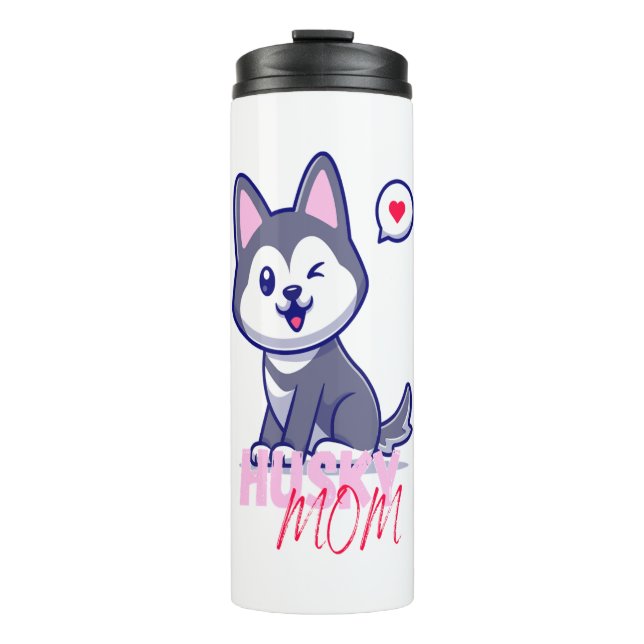 Husky Dog Mama Niedlich Kawaii Welppy Thermosbecher (Vorderseite)