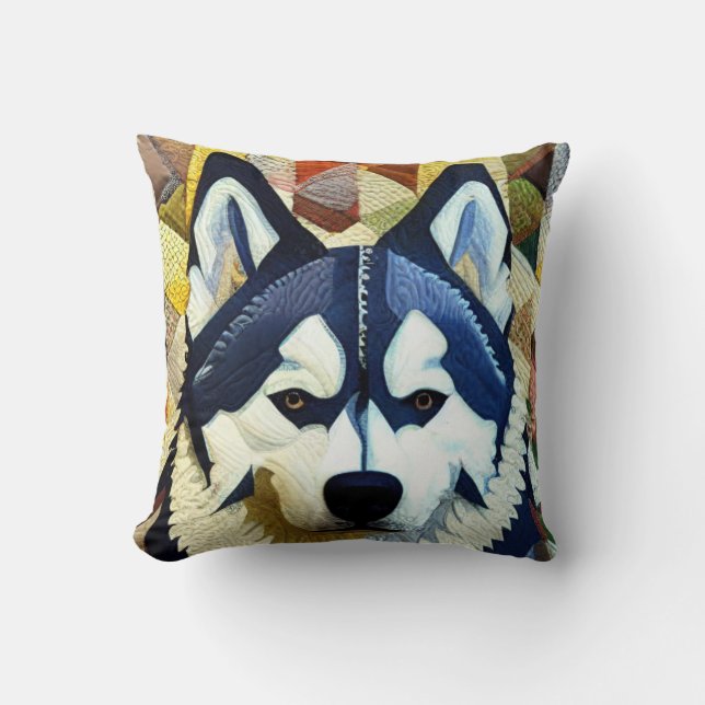Husky Dog Patchwork Quilt von kedoki Kissen (Vorderseite)