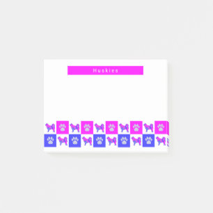 Husky Dog & Paw Hot Pink & Blue Silhouette Post-it Klebezettel