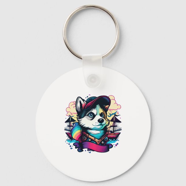 Husky Dog Pirate Schlüsselanhänger (Vorderseite)