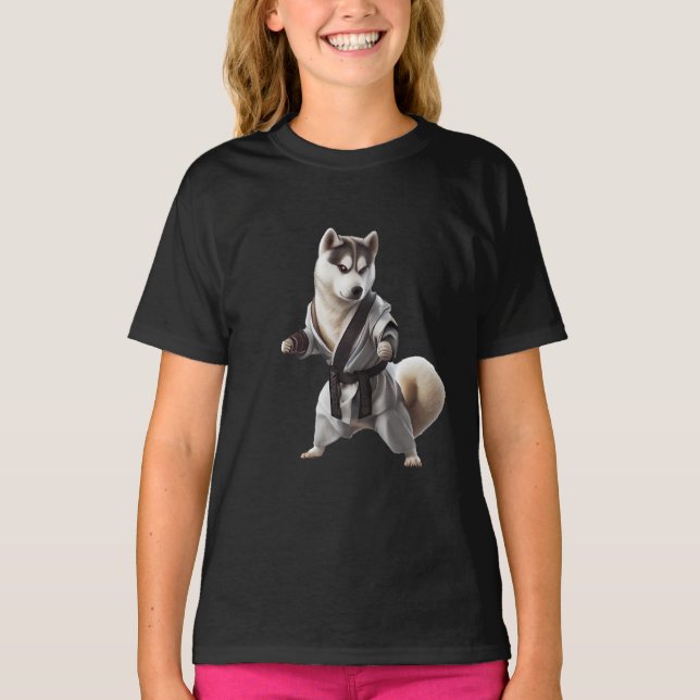 Husky Dog Play Karate, Karate Champion Husky Dog T-Shirt (Vorderseite)