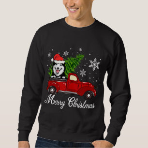 Husky Dog Riding Red Truck Weihnachtsdekorationen Sweatshirt