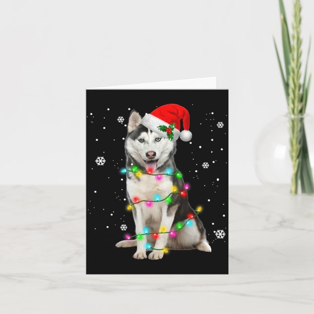 Husky Dog Santa Hat Christmas Tree Xmas For Dogs L Karte (Vorderseite)