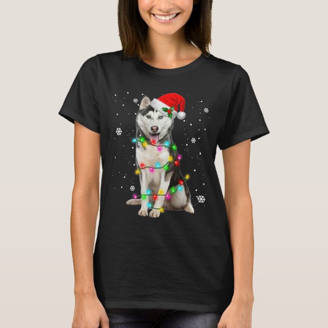 Husky Dog Santa Hat Christmas Tree Xmas For Dogs L T-Shirt (Vorderseite)