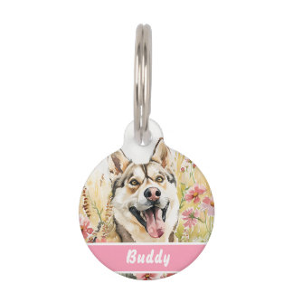 Husky Dog Tag - Custom Pet ID Watercolor Haustiermarke