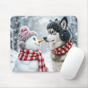 Husky Dog und Snowman Friends Mousepad
