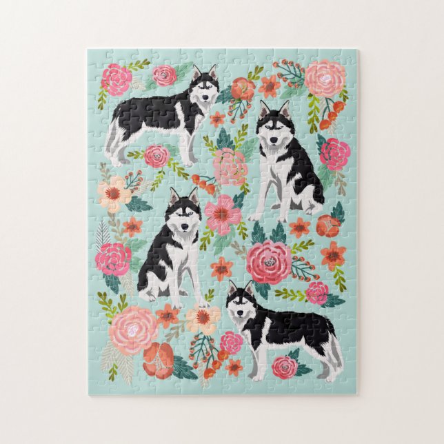 Husky Dog Vintag Florals Puzzle (Vertikal)