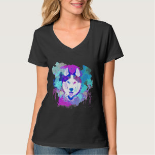 Husky Dog Watercolor farbenfroh Husky Artistic Hus T-Shirt
