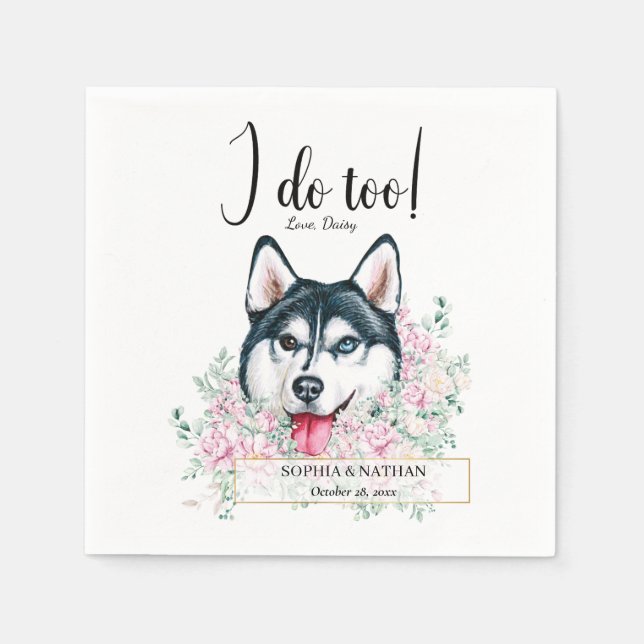 Husky Dog Wedding Cocktail Napkins Serviette (Vorderseite)