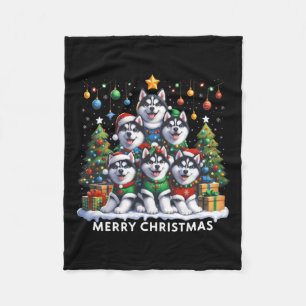 Husky Dog Weihnachtsbaum Frohe Weihnachtsanpassung Fleecedecke