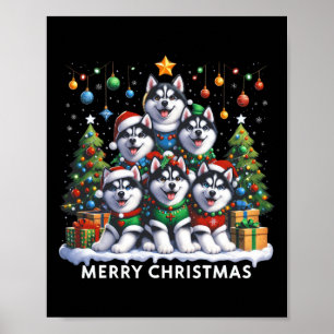Husky Dog Weihnachtsbaum Frohe Weihnachtsanpassung Poster