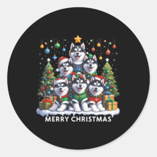 Husky Dog Weihnachtsbaum Frohe Weihnachtsanpassung Runder Aufkleber
