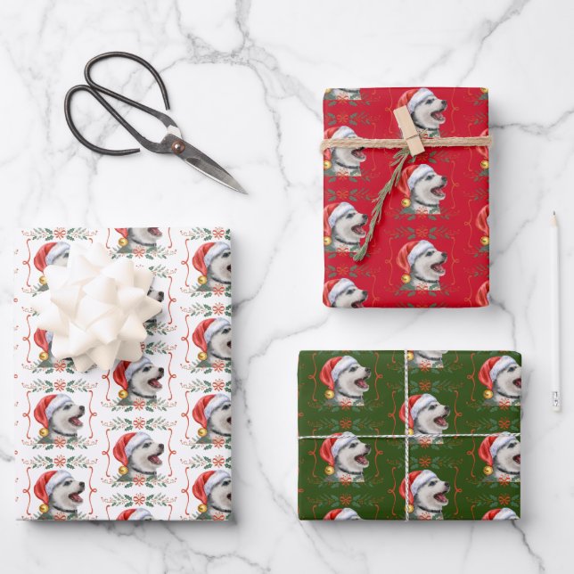 Husky Dog Weihnachtswrapping Paper Sheets Geschenkpapier Set (Vorderseite)