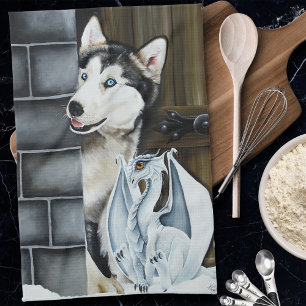 Husky Dog White Dragon Adventure Geschirrtuch
