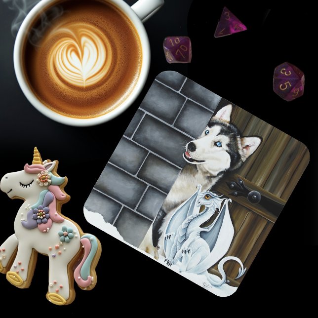 Husky Dog White Dragon Adventure Getränkeuntersetzer (Von Creator hochgeladen)