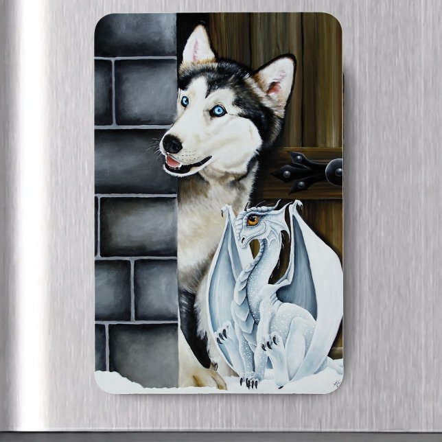 Husky Dog White Dragon Adventure Magnet (Von Creator hochgeladen)