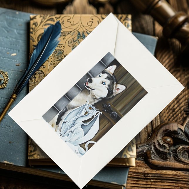 Husky Dog White Dragon Adventure Rechteckiger Aufkleber (Von Creator hochgeladen)