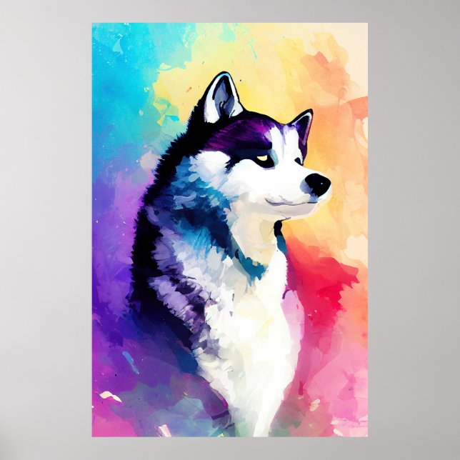 Husky Dog Wild Nature Animal Color Art Malerei Poster (Vorne)