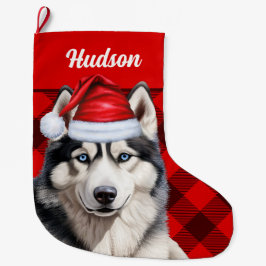 Husky Dog's Name Red Buffalo Kariert Personalisier Großer Weihnachtsstrumpf