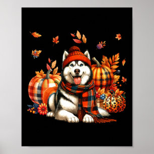 Husky Erntedank Leopard Pumpkins Herbstlaubs Lo Poster