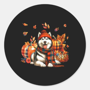 Husky Erntedank Leopard Pumpkins Herbstlaubs Lo Runder Aufkleber