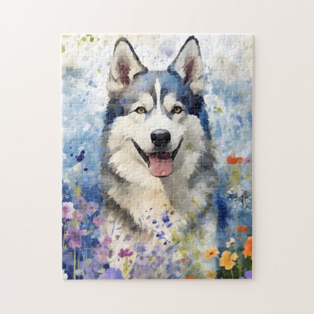 Husky farbige Aquarellbilder Puzzle (Vertikal)