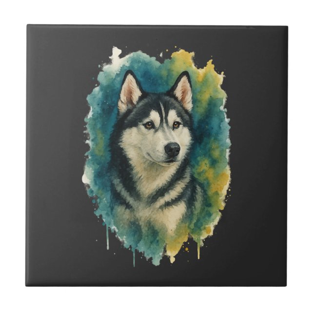 Husky-Geist-Wasserfarben-Majestät Fliese (Vorderseite)