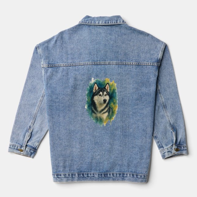 Husky-Geist-Wasserfarben-Majestät Jeansjacke (Rückseite)