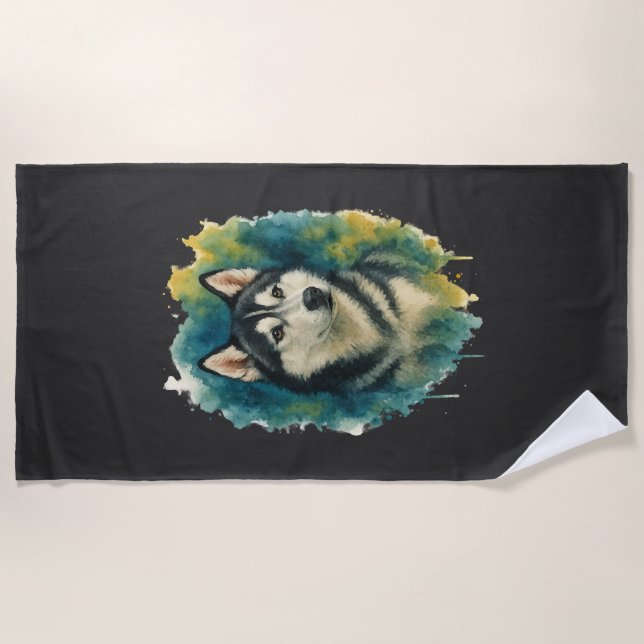 Husky-Geist-Wasserfarben-Majestät Strandtuch (Vorderseite)
