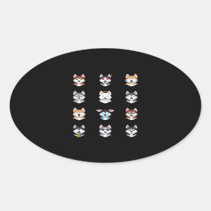 Husky-Geschenk Funny Siberian Husky Emoji Ovaler Aufkleber