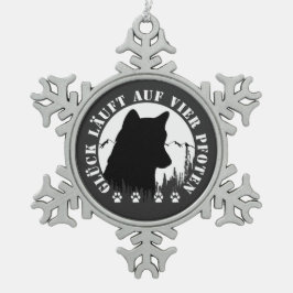 Husky-Glück läuft auf vier Pfoten Schneeflocken Zinn-Ornament