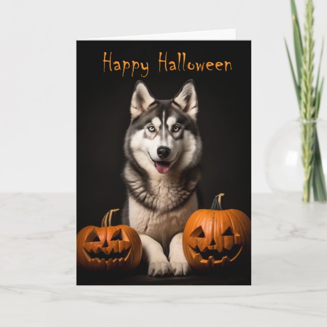 Husky Halloween Karte (Vorderseite)