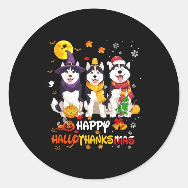 Husky Happy Hallothanksmas Dog Lover Christmas  Runder Aufkleber (Vorderseite)