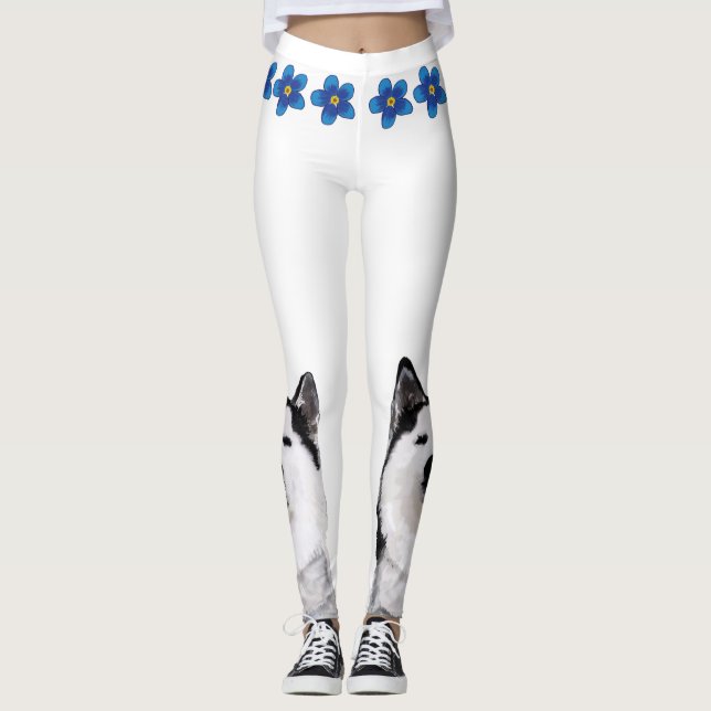 Husky Happy Spring Custom Leggings (Vorderseite)