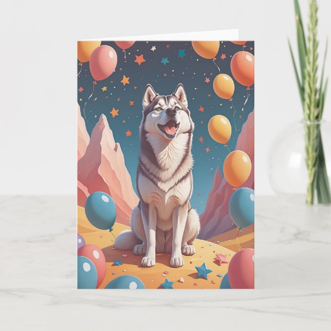 Husky Harmony Birthday Karte (Vorderseite)