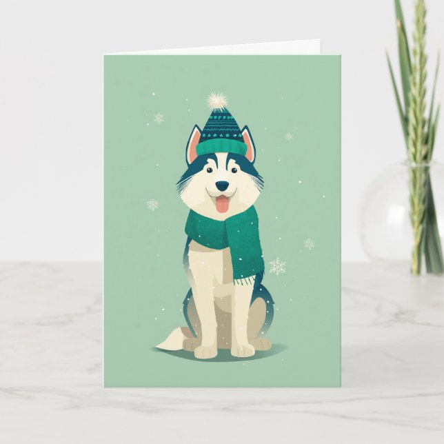 Husky Holiday Greeting Karte (Vorderseite)