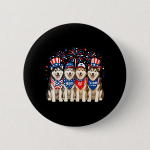 Husky Hund 250 Jahre Amerikanisch 1776 2026 4. Jul Button