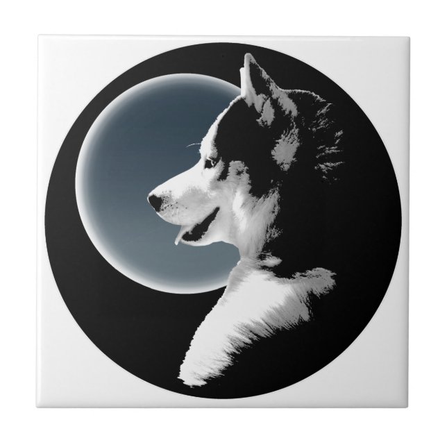 Husky Hund Art Keramik Schlitten Dekoration & Gesc Fliese (Vorderseite)