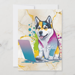 Husky-Hund-Computer-Regenbogen-Watercolor-Tech-sav Feiertagskarte