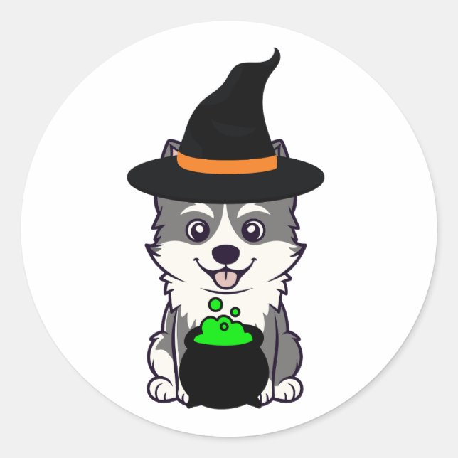 Husky-Hund ist eine Hexe Runder Aufkleber (Vorderseite)