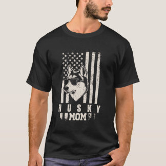 Husky Hund Mama American Flag Geschenke für Frauen T-Shirt