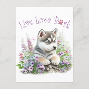 Husky Hund Mama Floral Postkarte