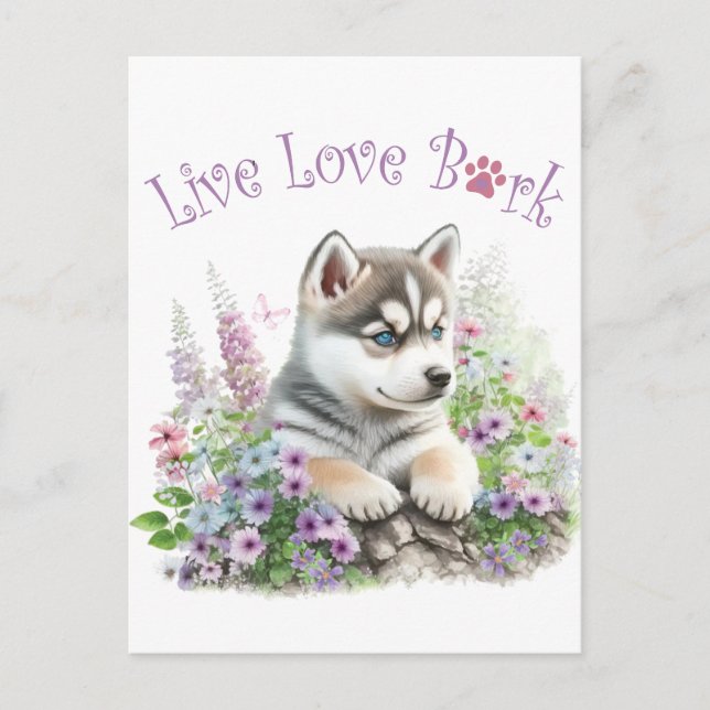 Husky Hund Mama Floral Postkarte (Vorderseite)