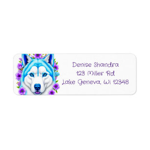 Husky Hund mit blauen Augen und Blume