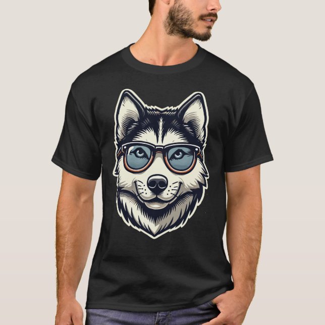 Husky Hund mit Brillen Pop Art Style T-Shirt (Vorderseite)
