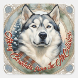 Husky Hund Personalisierte Weihnachtskarten Sticke Quadratischer Aufkleber