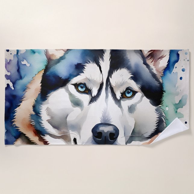 Husky Hund Portrait Strandtuch (Vorderseite)