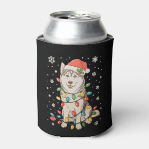 Husky-Hund-Santa-Hut-Weihnachtsbaum-Lichter-Weihna Dosenkühler