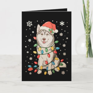 Husky-Hund-Santa-Hut-Weihnachtsbaum-Lichter-Weihna Karte