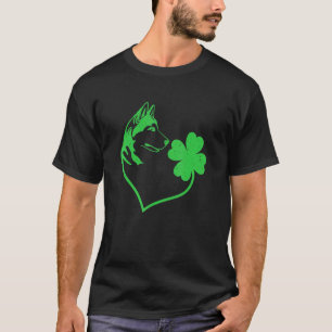 Husky Hund Shamrock Herz C Blatt St. Patrick's Day T-Shirt